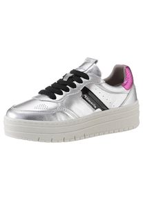 Tamaris , Plateausneaker, Freitzeitschuh, Halbschuh, Schnürschuh mit Ziernähte und Perforation , silberfarben kombiniert , 40 , 40 , Cooler Sneaker...