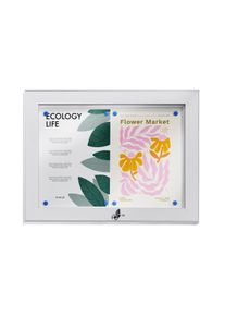 Vitrine d'affichage, intérieur et extérieur, étanche, argentée 2x A4, aluminium|PC|PP