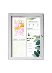 Vitrine d'affichage, intérieur et extérieur, étanche, argentée 4x A4, aluminium|PC|PP