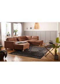 Home Affaire , Wohnlandschaft »Navan, komfortabel mit viel Platz, U-Form«, wahlweise mit Bettfunktion und Kopfstütze , zimt