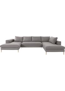 OTTO products , Wohnlandschaft »Finnja, viel Platz, wahlweise Bettfunktion und Bettkasten, U-Form« , hellgrau