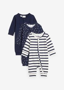 Nattdrakt i ren økologisk bomull (3-pack), blå, størrelse 92/98, bonprix