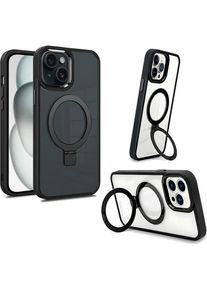 Fongex iPhone 15 Plus - Fonex Kickstand Hülle mit Magnet schwarz (Apple iPhone 15 Plus), Smartphone Hülle, Schwarz