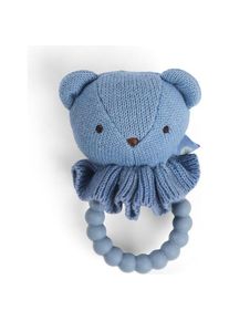 Smallstuff, Babyrassel, - Rattle, bear face on silicone ring, blue - (40008-91)