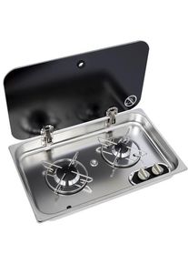 carbest Einbau-Gaskocher mit Glasabdeckung 2-flammig 30mbar 530x326x119mm Edelstahl