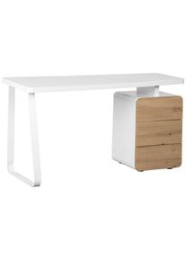 Mid.you Schreibtisch , Weiß, Eichefarben , Metall, Holzwerkstoff , 3 Schubladen , Freiform , Flachrohr , 140x75x60 cm , Bsci , Stauraum , Büromöbel, Schreibtische, Schreibtische