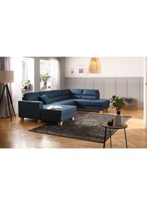 Home Affaire , Wohnlandschaft »Navan, komfortabel mit viel Platz, U-Form«, wahlweise mit Bettfunktion und Kopfstütze , blau