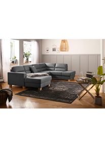 Home Affaire , Wohnlandschaft »Navan, komfortabel mit viel Platz, U-Form«, wahlweise mit Bettfunktion und Kopfstütze , dunkelgrau
