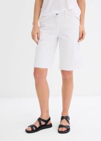 Bermuda mit offener Saumkante, wei&szlig;, Gr&ouml;&szlig;e 46, mit Baumwolle, bonprix