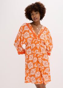 Tunika-Kleid mit Spitze aus strukturierter Viskose, orange, Gr&ouml;&szlig;e 48, Viskose, bonprix