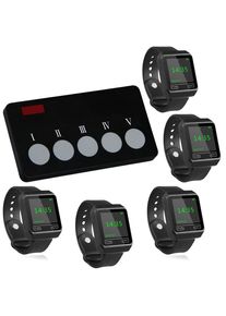 SINGCALL Wireless Bank KTV Hotel Hookah System for Calling Waiter to Pick Dish,5 Watches with 1 Button