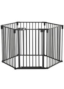 PawHut Pet Safety Barrier Fireplace Guard Fence Playpen Dog Enclosure Folds Modular 6 Panels with Gate No Drill 362.5 x 76 cm Black | Aosom Ireland