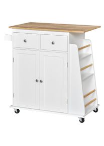 HOMCOM Kitchen Island Storage Cabinet Rolling Trolley with Rubber Wood Top, 3-Tier Spice Rack, Large Cabinet & Drawers | Aosom Ireland
