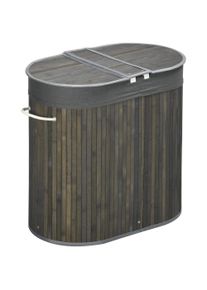 HOMCOM Bamboo Laundry Sanctuary: 100L Dual-Compartment Hamper with Lid & Removable Liner, Greystone | Aosom Ireland