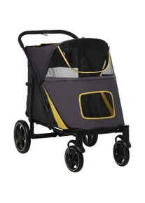 PawHut Pet Stroller w/ Universal Front Wheels, Shock Absorber, One Click Foldable Dog Cat Carriage w/ Brakes, Storage Bags, Mesh Window | Aosom Ireland