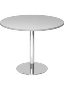 Vergadertafel, Ø 1000 mm, 755 mm hoog, frame verchroomd, blad lichtgrijs