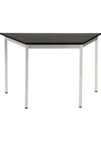 eurokraft basic Universele tafel, trapeziumvormig, h x b x d = 740 x 1200 x 600 mm, blad essenhoutdecor donkergrijs, onderstel blank aluminiumkleurig