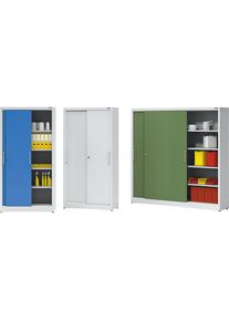 eurokraft pro Schuifdeurkast hoogte 1950 mm, met tussenschot en 2 x 4 legborden, breedte 2000 mm, diepte 420 mm, deurkleur lichtblauw RAL 5012