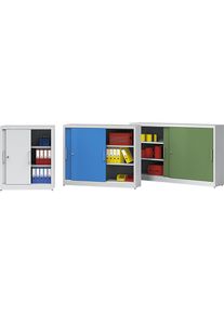 eurokraft pro Schuifdeurkast hoogte 1200 mm, met 2 legborden, h x b = 1200 x 1000 mm, diepte 500 mm, deurkleur lichtblauw RAL 5012