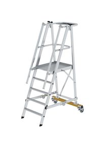 MUNK Aluminium platformtrap, verrijdbaar, met 3-zijdige platformleuning, 5 sporten incl. platform