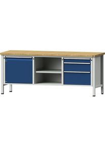 Werkbank, Gestellbauweise Serie V, 1 Tür 540 mm, 3 Schubladen, Buche massiv, Teilauszug ANKE