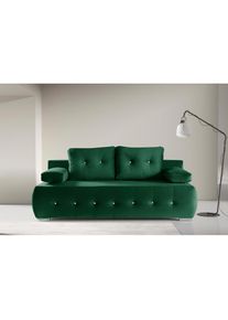 WERK2 , Schlafsofa »Monaco Design Bettsofa, pflegeleichter Samtoptik Bezug, Breite 205cm«, 2-Sitzer Schlafcouch mit Bettkasten & funkelnden...