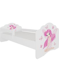 ADRK Furniture, Kinderbett, Bett mit Matratze und Geländer CASIMO GIRL WITH WINGS 140x70 (140 x 70 cm)