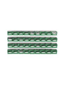Juego de rieles para enganchar cajas visualizables, 4 rieles, 36 cajas, en verde