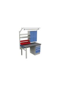 treston Worktable with Drawers and Perforated Tool Cabinet, Bin Rails and Shelves, 1.5m x 750mm x 850mm, 1t - C13041316