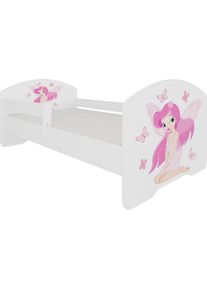 ADRK Furniture, Kinderbett, Bett mit Matratze und Geländer PEPE GIRL WITH WINGS 160x80 (160 x 80 cm)