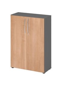 Hammerbacher, Aktenschrank, Schrank 3OH 34,6cm tief BM Graphit/Nussb.