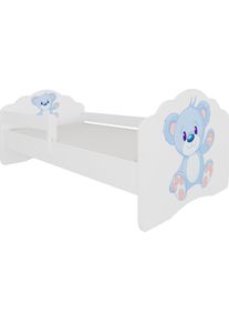 ADRK Furniture, Kinderbett, Bett mit Matratze und Geländer CASIMO BLUE BEAR 160x80 (160 x 80 cm)