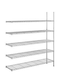 Roosterstelling van staaldraad, verchroomd, vakdraagvermogen 100 kg, b x d = 1520 x 460 mm, aanbouwstelling, hoogte 1880 mm, 5 legborden
