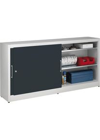 eurokraft pro Schuifdeurkast hoogte 1000 mm, met tussenschot en 2 x 2 legborden, breedte 2000 mm, diepte 420 mm, deuren antracietgrijs RAL 7016