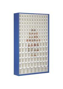 Magazijnkast van plaatstaal, met 154 transparante kantelbakken, gentiaanblauw