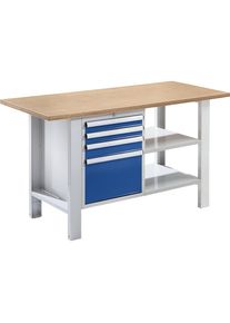 Werkbank, Baukastensystem, Plattenbreite 1500 mm, 4 Schubladen, Multiplexplatte eurokraft basic