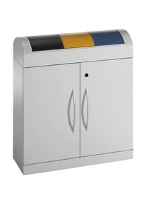 Afvalbak voor kringloopmateriaal, compact, met gekleurde klapdeksels, 3 x 45 l, h x b x d = 975 x 860 x 320 mm