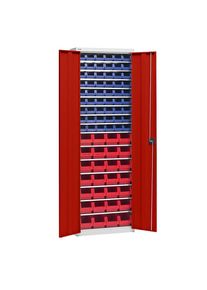 eurokraft pro Materiaalkast met magazijnbakken, hoogte 2000 mm, 15 legborden, lichtgrijs / verkeersrood