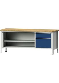Werkbank, Gestellbauweise Serie V, 1 Schublade 180 mm, 1 Schublade 360 mm, Buche massiv, Vollauszug ANKE