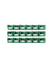 Inhangrail-set met magazijnbakken, 3 rails, 18 bakken, groen