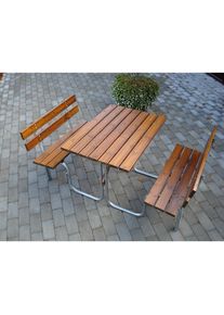 Banco para grupos, mesa y 2 bancos, marrón, L x P totales 1000 x 1850 mm