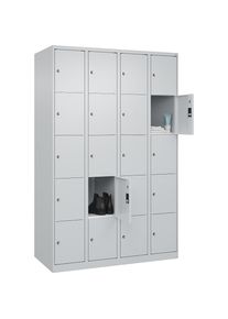 C+P Vijfvoudige locker Classic PLUS, 4 compartimenten, lichtgrijs, b = 1200 mm, 20 vakken, met voetdoppen