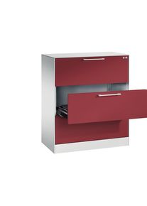 C+P Archiefkast ASISTO, hoogte 992 mm, met 3 lades, A4 liggend, lichtgrijs/robijnrood
