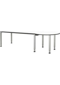 Mauser Rechthoekige tafel, hoogte 650 - 850 mm, met ballonaanzet, b x d =1800 x 800 mm, wit / aluminiumzilver, ballonaanzet rechts