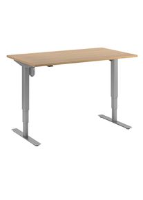 Bureau Atlanta, elektrisch in hoogte verstelbaar, recht, b x d = 1400 x 800 mm, beukenhout/zilver
