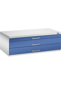Zeichnungsschrank, DIN A1, 3 Schubladen, Höhe 420 mm, lichtgrau / enzianblau C+P