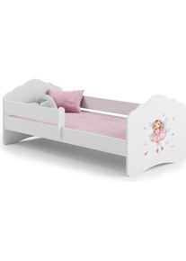 ADRK Furniture, Kinderbett, Bett mit Matratze und Geländer CASIMO GIRL WITH WINGS 160x80 (160 x 80 cm)