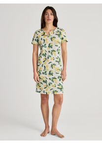 Calida Camicia da notte a maniche corte, lunghezza 95 cm per Donna, XS XS, Giallo, Sogni estivi con stampa di limoni: biancheria da notte leggera per