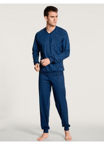 Calida Pigiama con polsini per Uomo, M M, Blu, Elevato comfort di vestibilità in 100% cotone