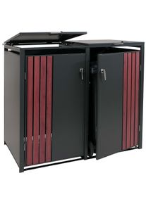 2er-Mülltonnenverkleidung HWC-O67, Mülltonnenbox mit Deckel, Metall 122x132x84cm 53kg ~ anthrazit Holzoptik dunkel